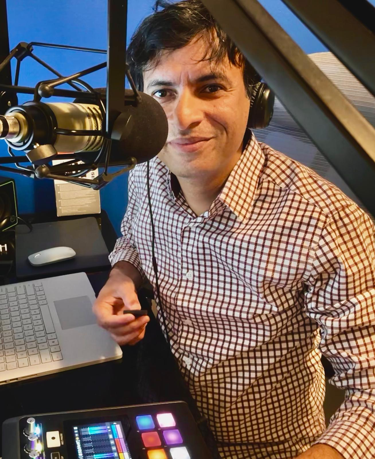 Fakhruddin doing live Broadcasting
